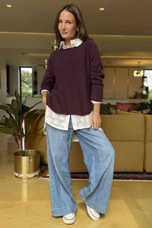 Made in Italy Conrad Body Skim Knit Jumper Aubergine